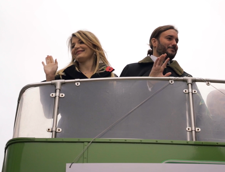 The Grand Master and his wife greet the crowds